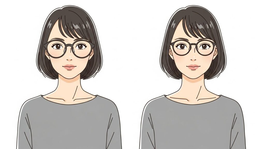 サイズ違いのメガネの印象