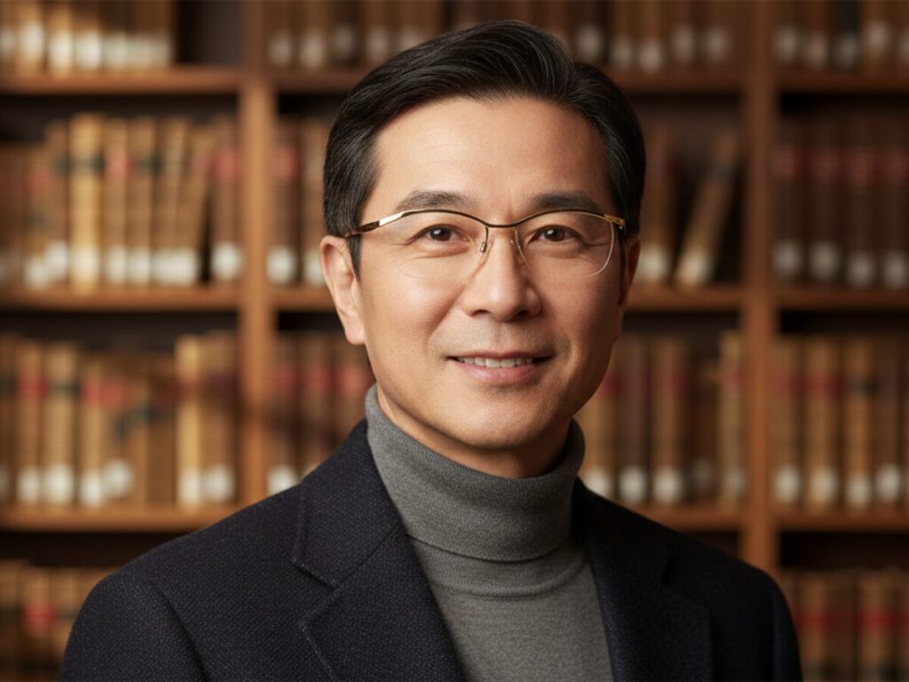 金無垢メガネをかけた男性