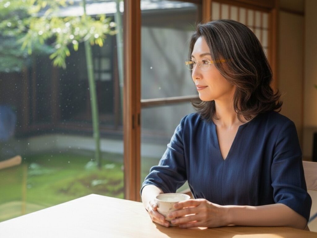 べっ甲メガネをかけた女性