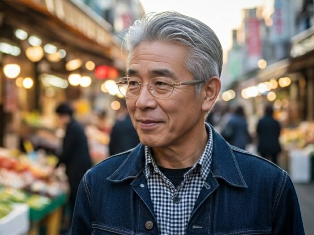 カラーべっ甲をかけた男性