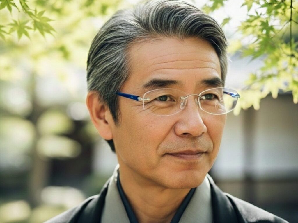 カラーべっ甲をかけた男性