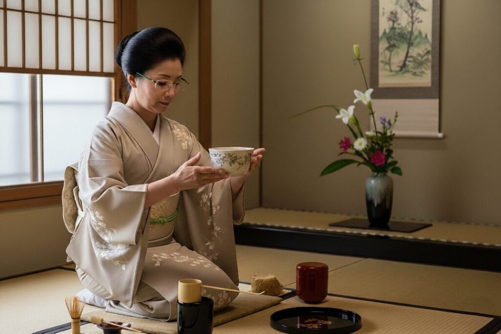 カラーべっ甲をかけた女性