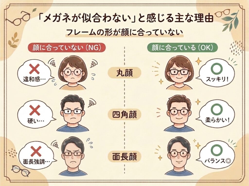 フレームの形が顔にあっていない