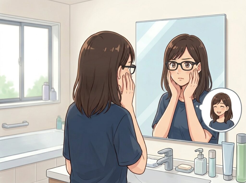 メガネをかけた顔に見慣れていない