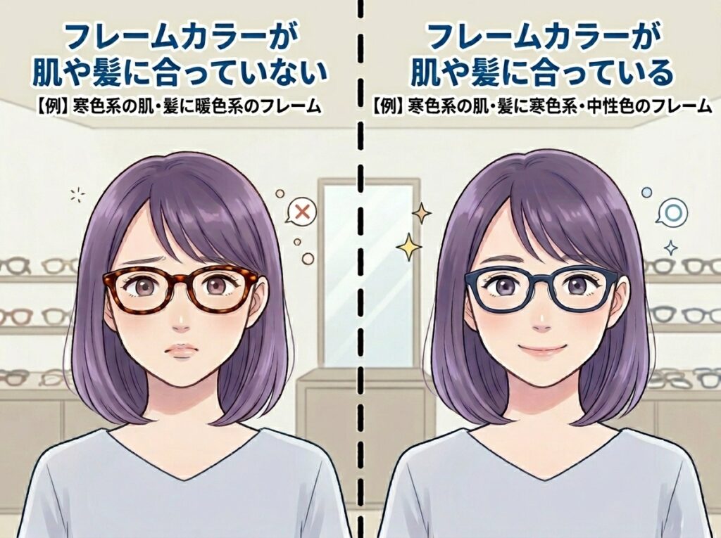 フレームカラーが肌や髪に合っていない