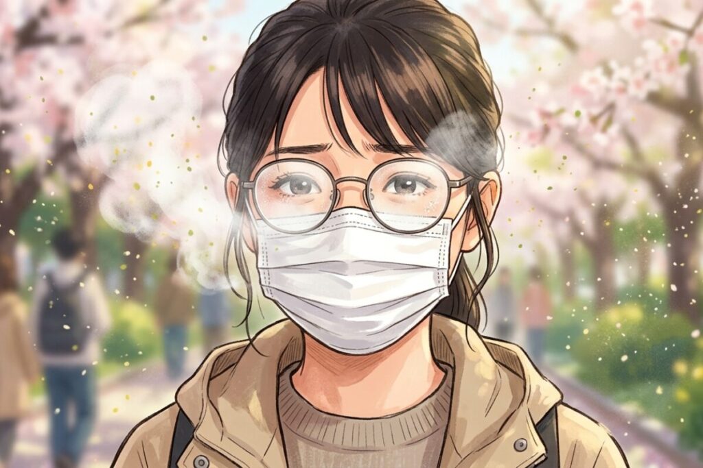 マスクから吐いた息がレンズに当たる