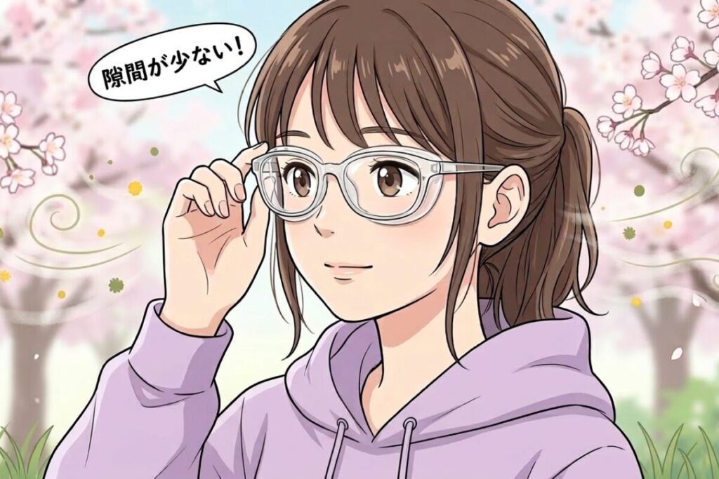 花粉対策メガネは顔との隙間が少ない