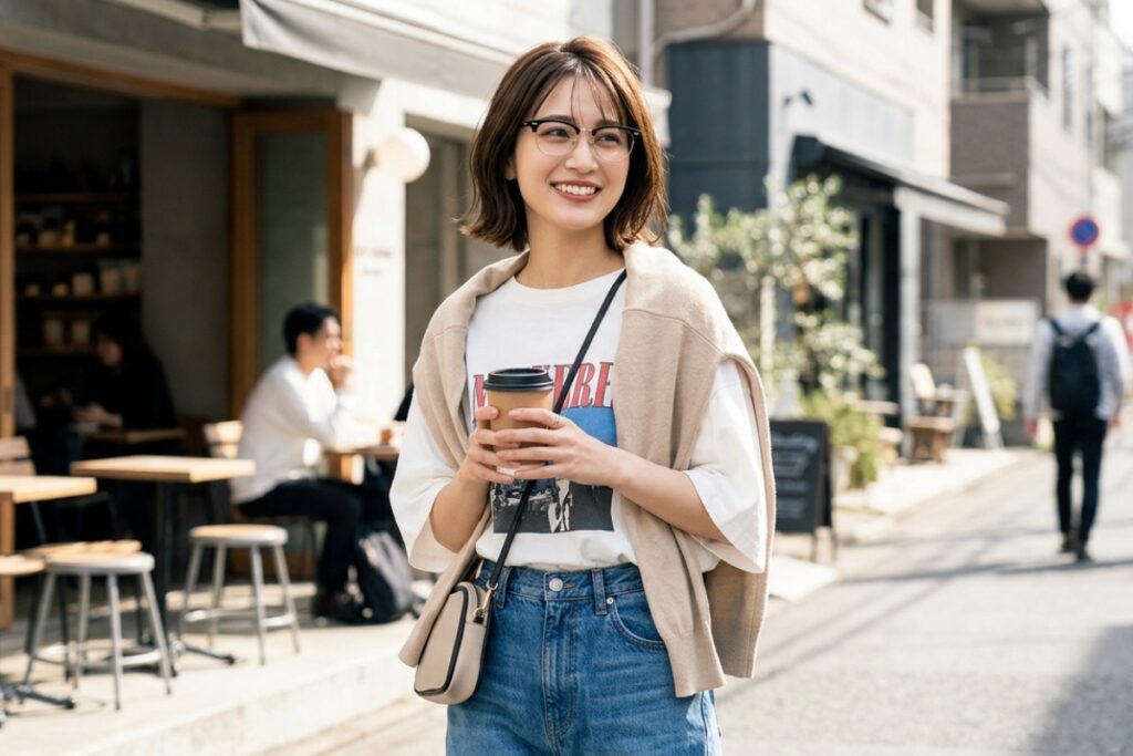 ブローメガネをかけた女性
