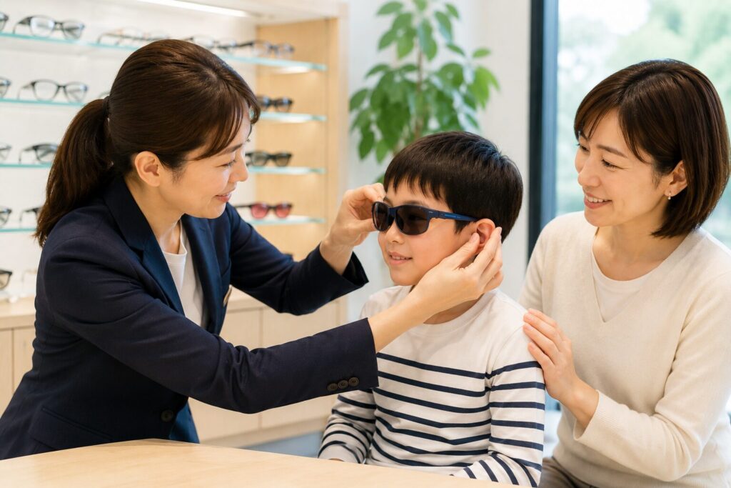 子供用サングラスのフィッティング