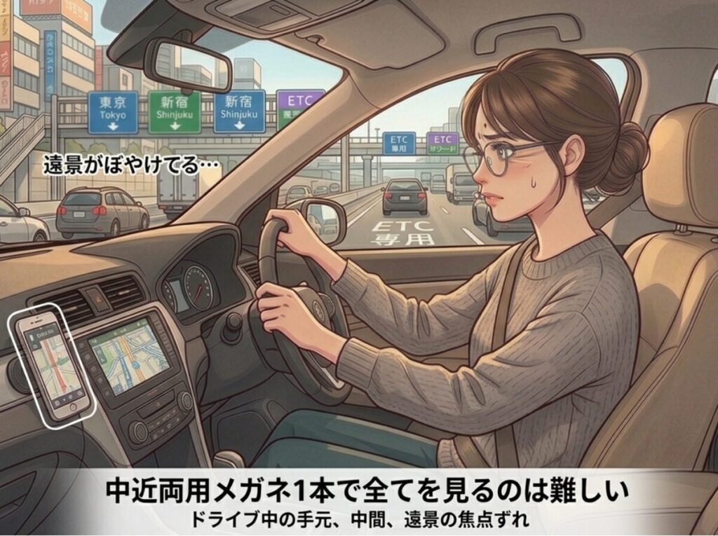 中近両用メガネで全てはカバーできない