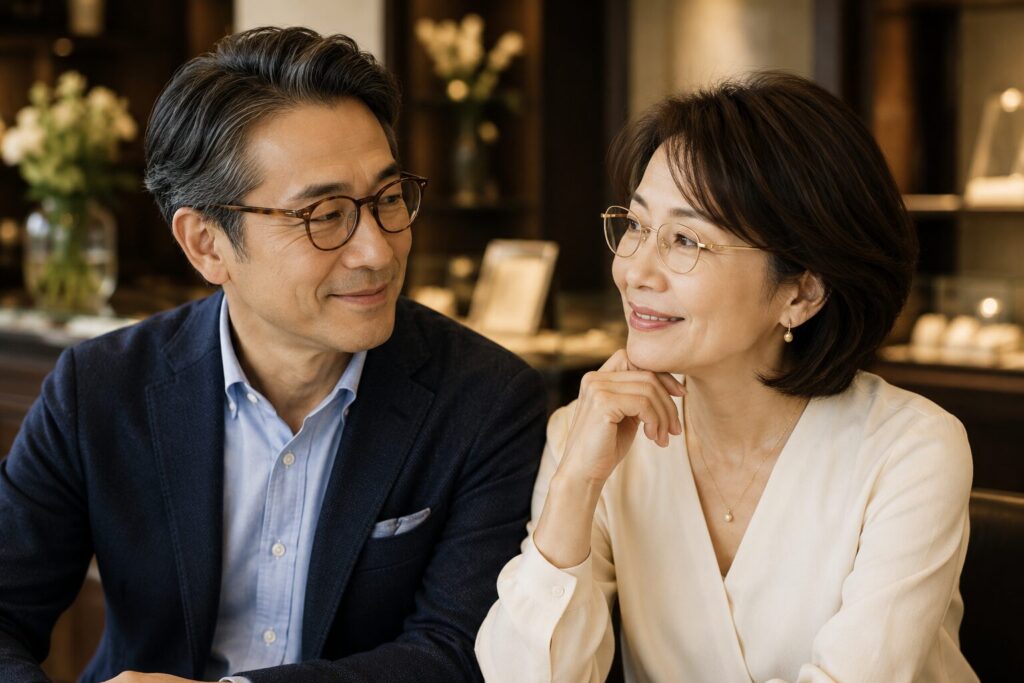 金無垢やべっ甲のメガネをかけた夫婦