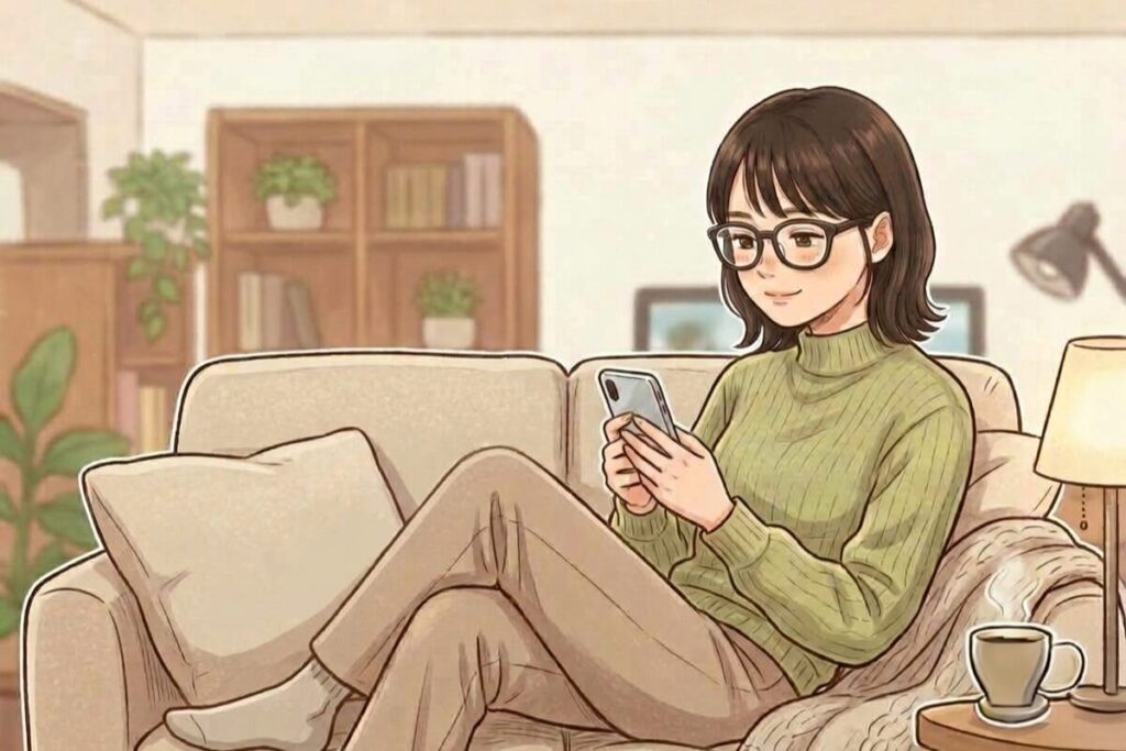 スマホを見る女性